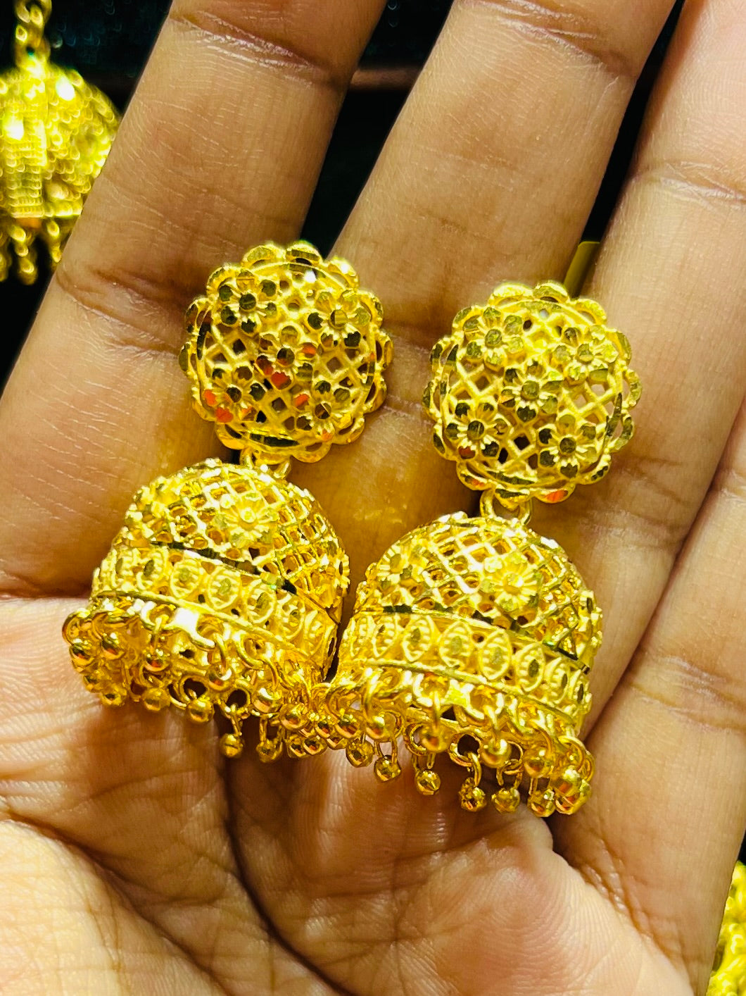 Ornate Cutwork Gold Plated Jhumka | Festive Celebration Wear Mirpur Jewelry City