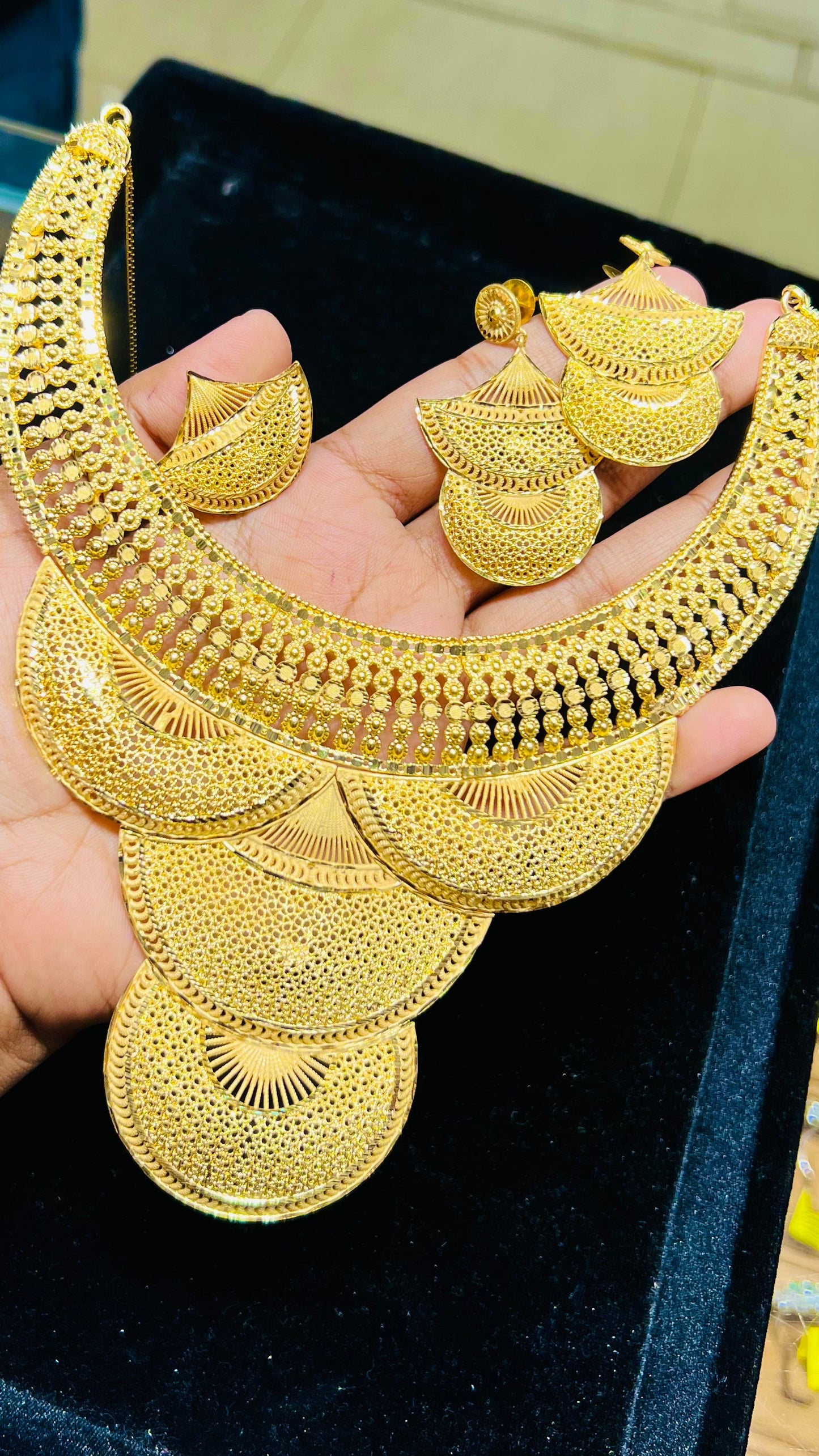 Gold Plated Multi-Layered Moon Necklace Set – Royal Look Festive Jewelry Mirpur Jewelry City