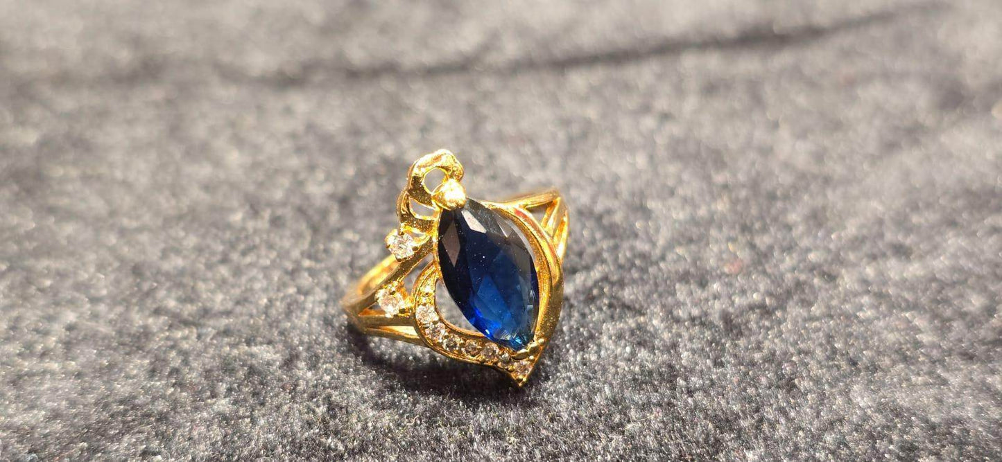 Deep blue ocean-stone Gold-Plated ring - Mirpur Jewelry City