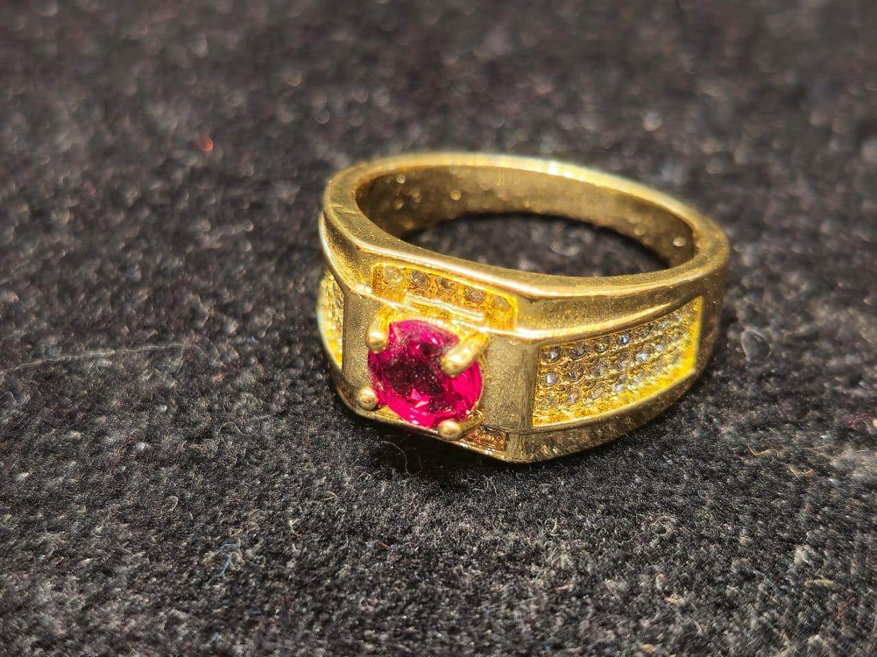 Ruby red stone carved Gold Plated Finger ring for men - Mirpur Jewelry City