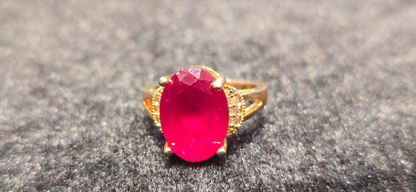 Elegant baby pink and white stone gold plated ring - Mirpur Jewelry City