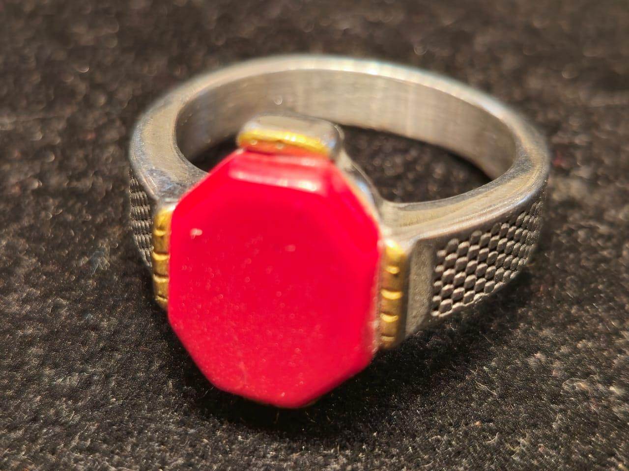 Red stone carved Gold Plated Finger ring for men - Mirpur Jewelry City