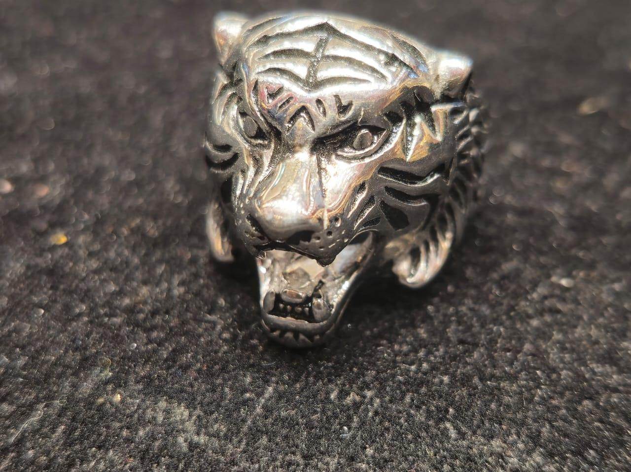 Gold-Plated Silver Tiger Face Men's Ring – Fierce & Powerful Design - Mirpur Jewelry City