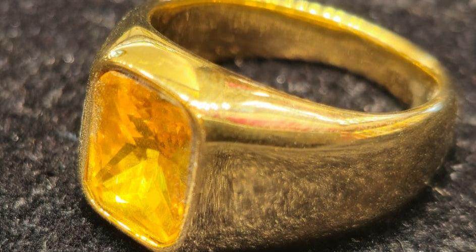 New Exclusive Yellow stone carved gold plated Dubai style mens finger ring - Mirpur Jewelry City