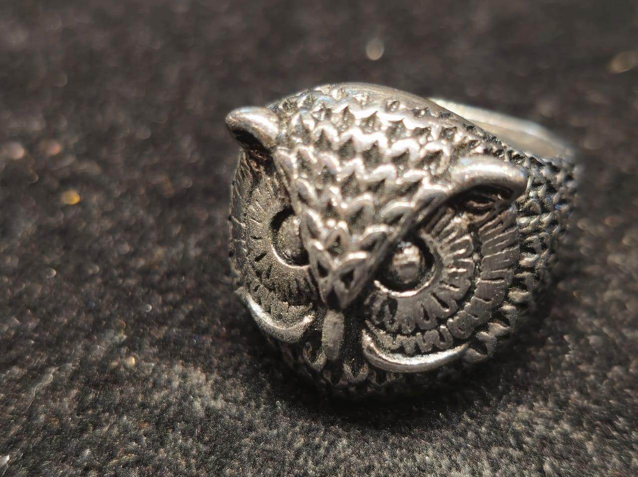 Gold-Plated Silver Owl Face Men's Ring – Bold & Elegant Design - Mirpur Jewelry City