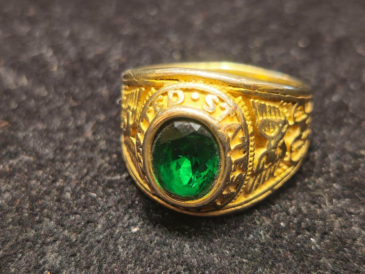Green stone carved Gold Plated Finger ring for men - Mirpur Jewelry City