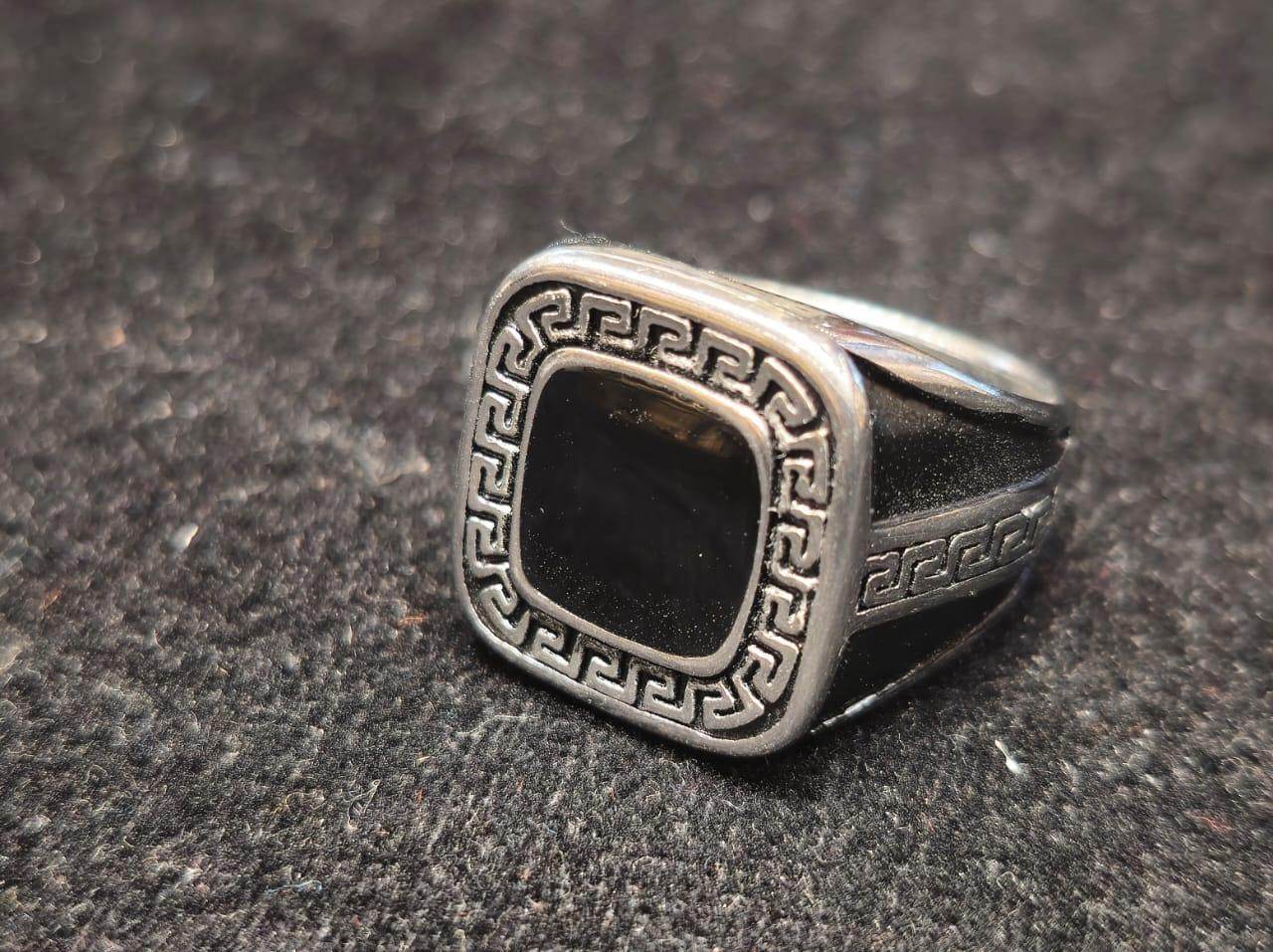 Exclusive Dubai gold- plated silver design with black stone stylish finger ring for men - Mirpur Jewelry City