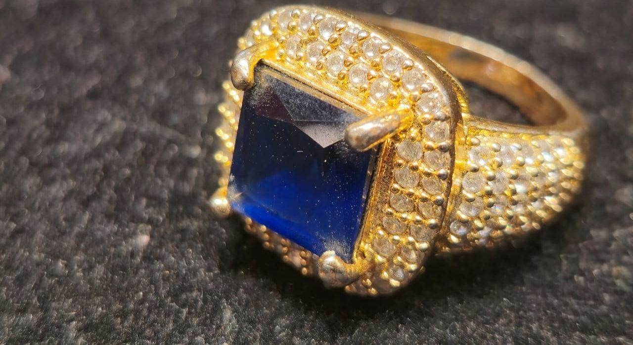 Deep blue gold plated finger ring for men - Mirpur Jewelry City