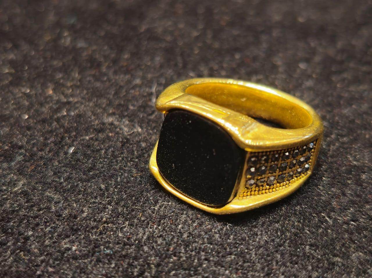 Exclusive Black and shine stone carved Gold Plated Finger ring for men - Mirpur Jewelry City