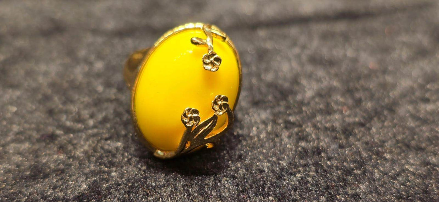 Traditional yellow stone gold plated finger ring - Mirpur Jewelry City