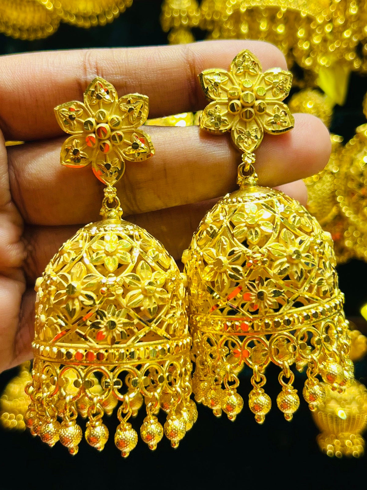 Round Stud Gold Plated Jhumka | Elegant Daily Wear Mirpur Jewelry City