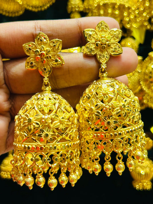 Round Stud Gold Plated Jhumka | Elegant Daily Wear Mirpur Jewelry City