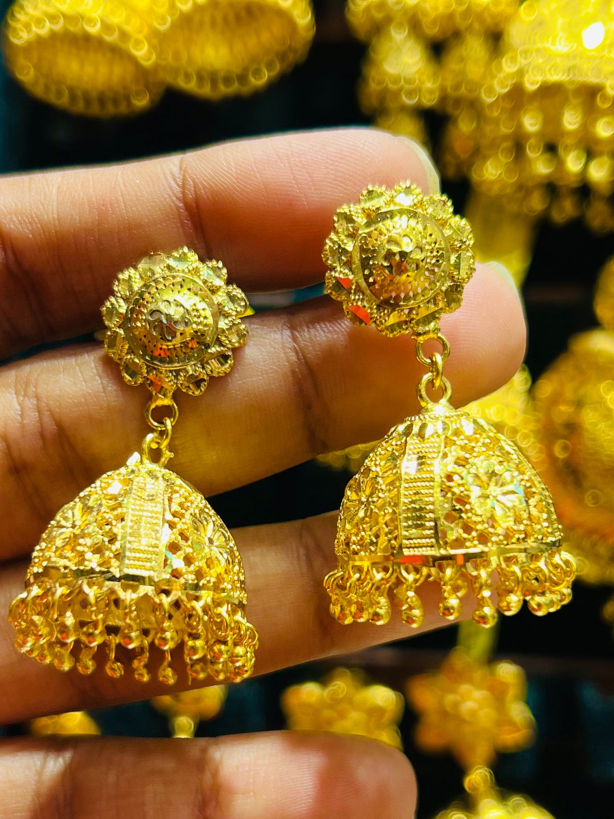 Mesh Texture Gold Plated Jhumka | Traditional Party Look Mirpur Jewelry City