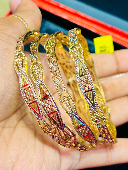 Gold Plated Embossed Churi Set – Traditional Bangle Collection Mirpur Jewelry City