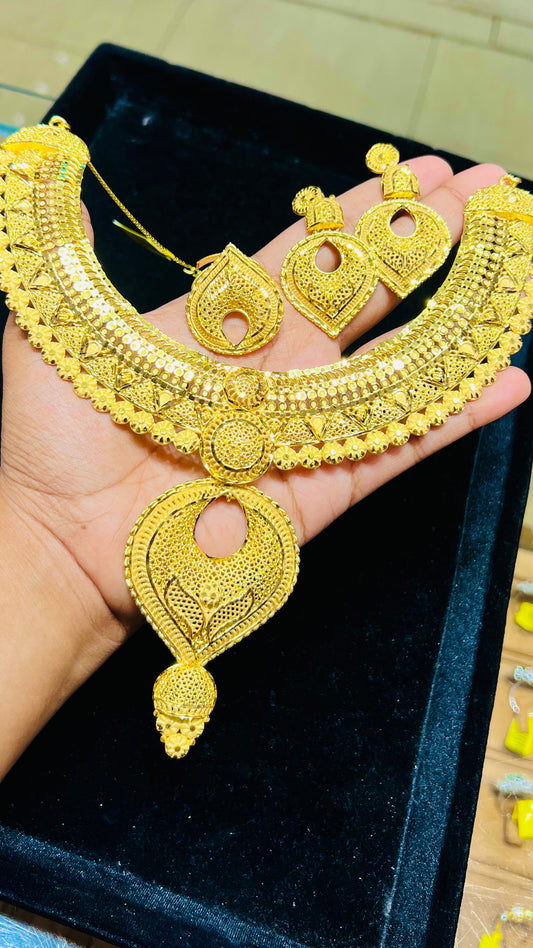 Gold Plated Antique Moon Design Necklace – Festive Wear Mirpur Jewelry City
