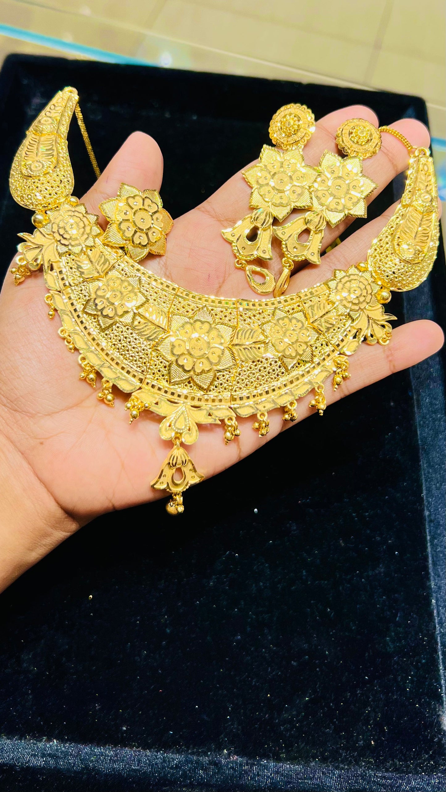 Gold Plated Drop Moon Necklace – Elegant Festive Wear Mirpur Jewelry City