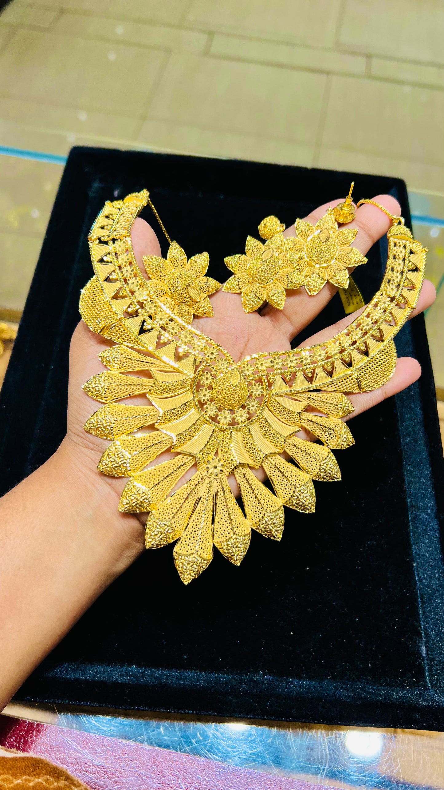 Gold Plated Floral Choker Necklace – Handcrafted Designer Jewelry Mirpur Jewelry City