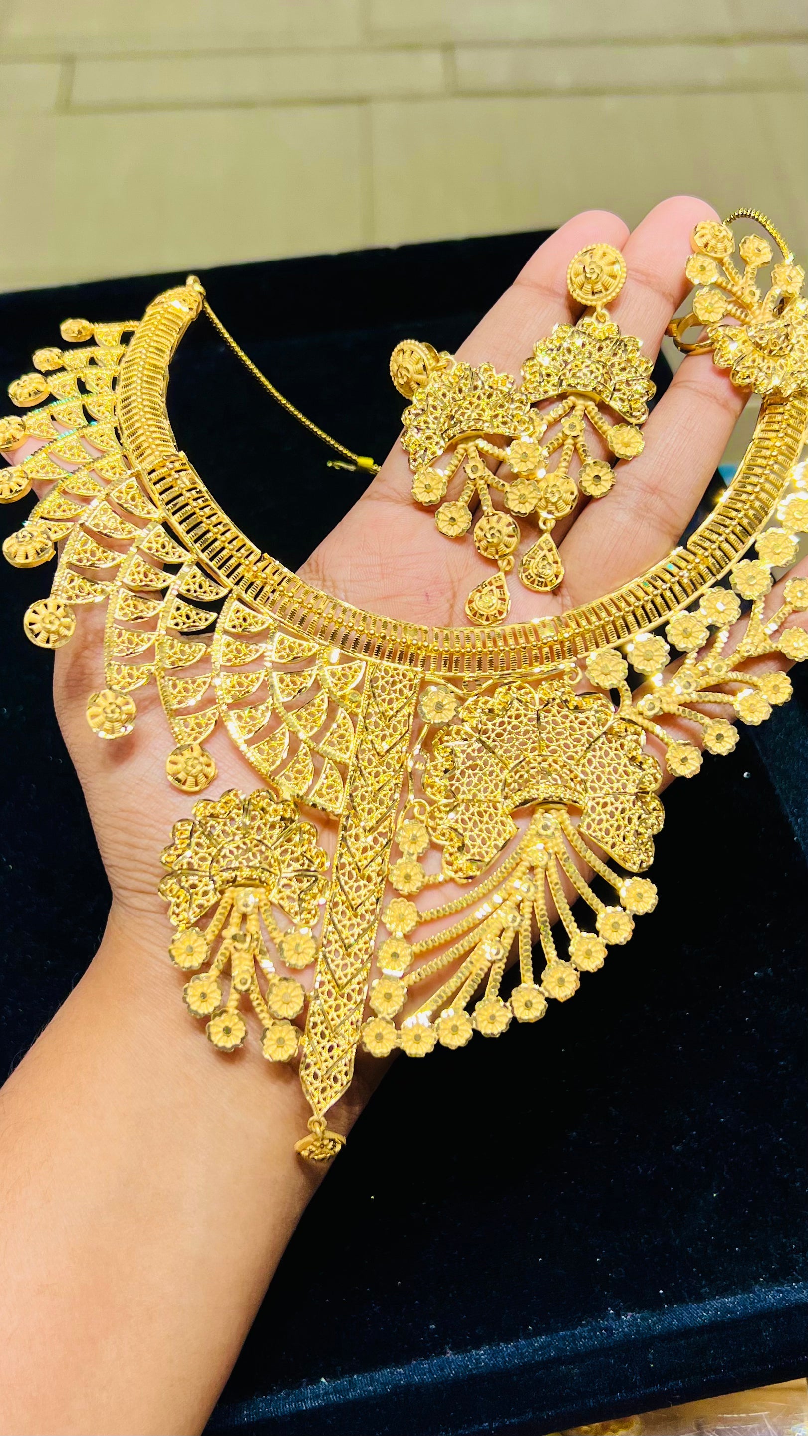 Gold Plated Ornate Moon Motif Collar Set – Traditional Jewelry Mirpur Jewelry City