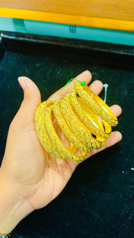 Graceful Gold Plated Churi Set – Beautifully Patterned Traditional Bangles Mirpur Jewelry City