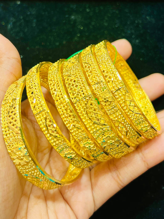 Gold Plated Embossed Churi Set – Detailed Traditional Bangle Collection Mirpur Jewelry City