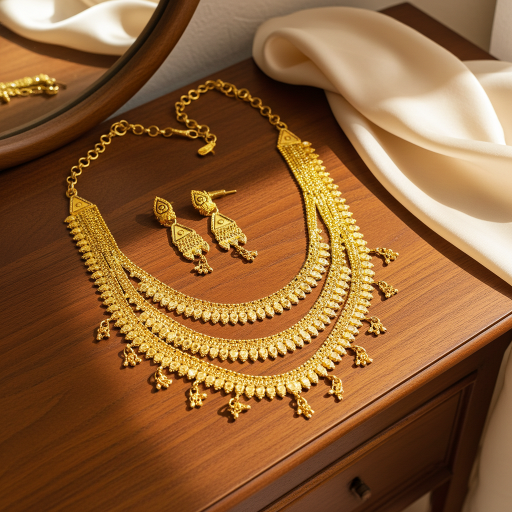 22K Gold Polish Necklace | Premium Real Gold Look Mirpur Jewelry City