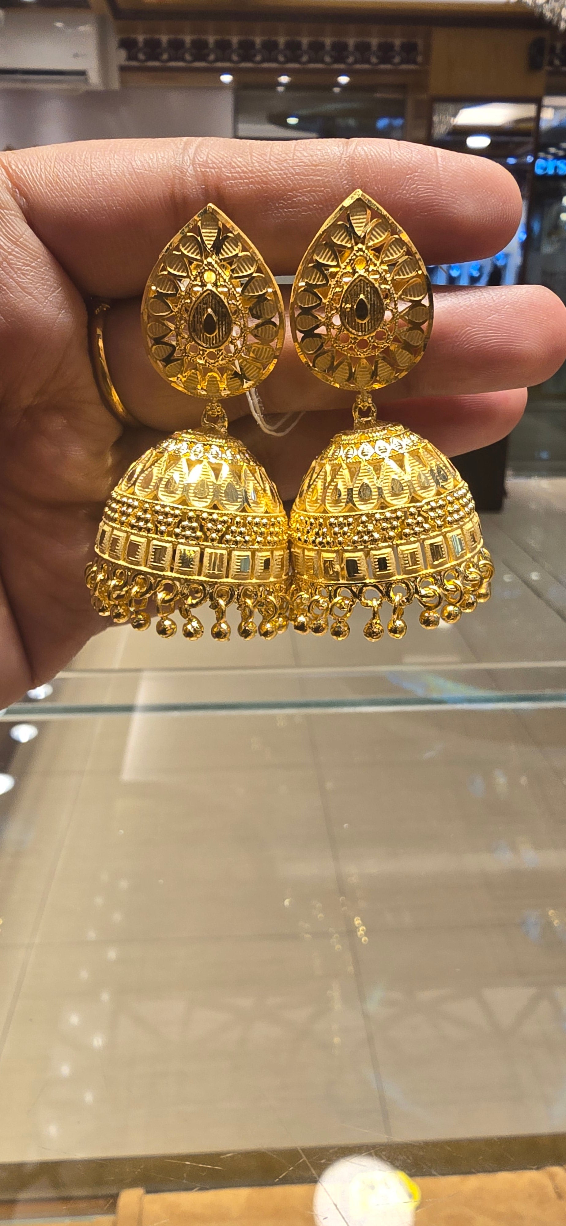 22k Gold polish Jhumka Earrings