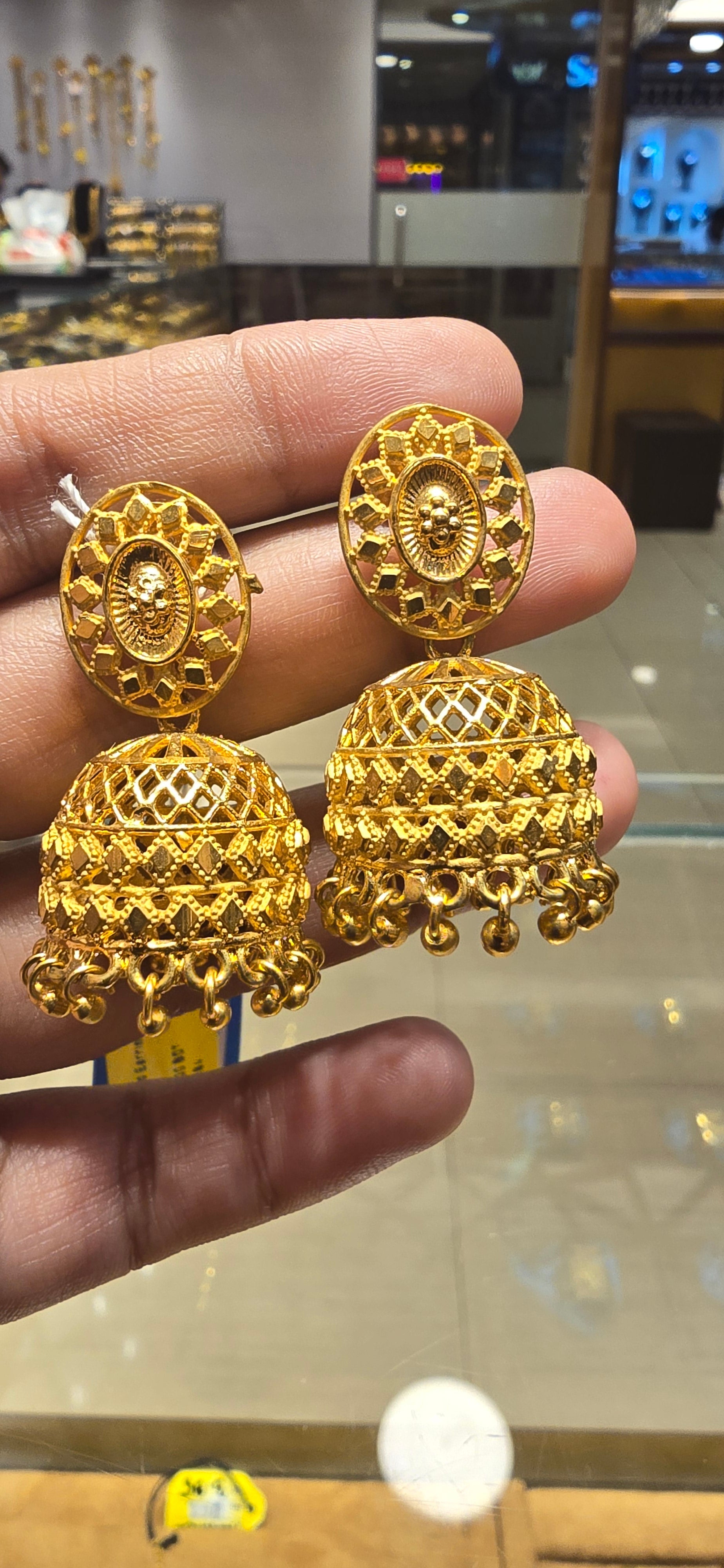 22k Gold polish Jhumka Earrings
