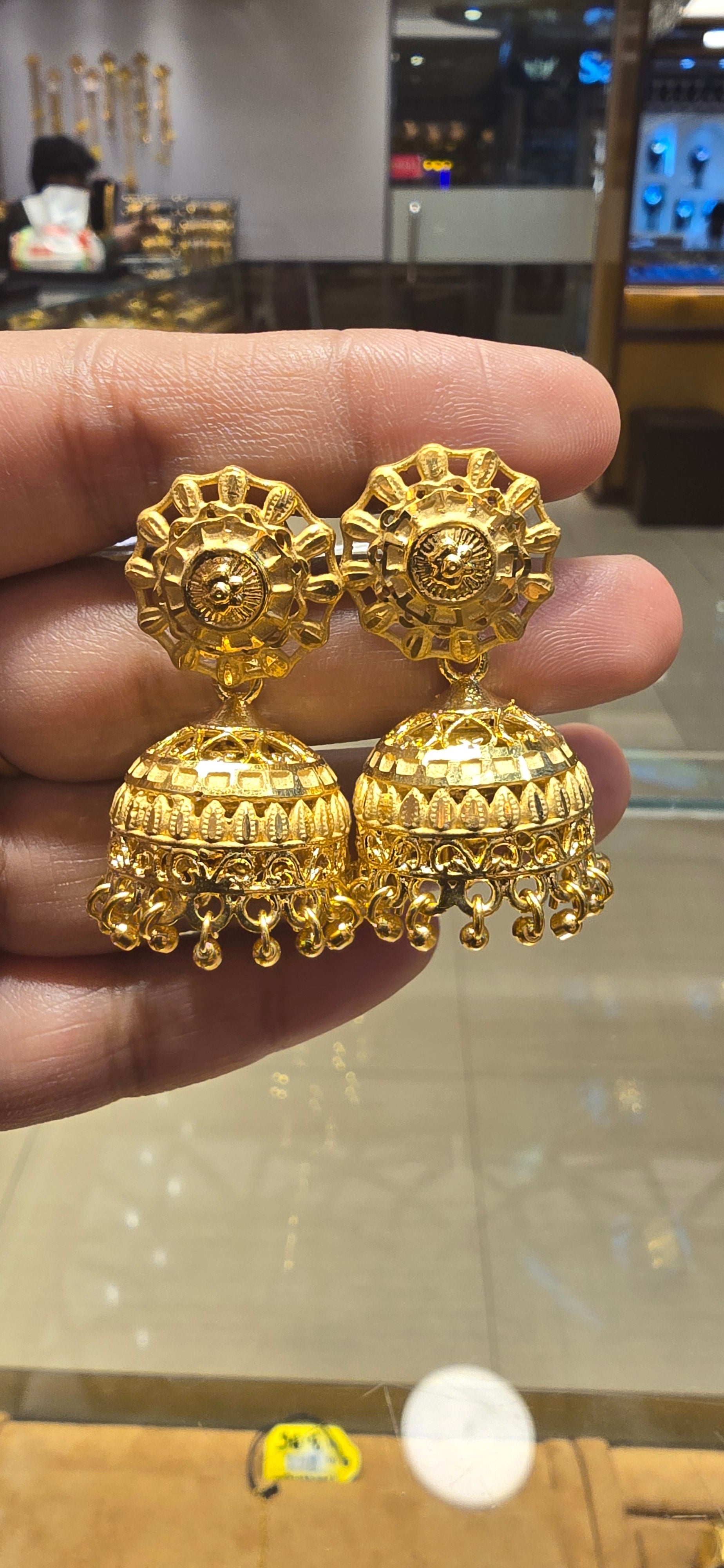 22k Gold polish Jhumka Earrings